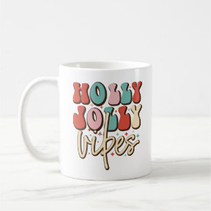 Holly Jolly Vibes Retro Groovy Christmas Holidays Coffee Mug