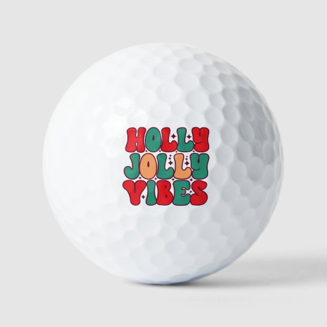 Holly Jolly Vibes Retro Groovy Christmas Holidays Golf Balls (Front)