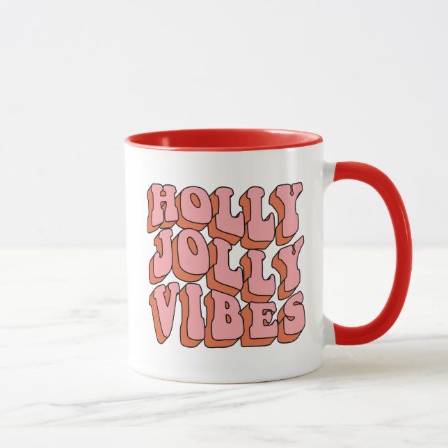 Holly Jolly Vibes - Retro Holiday Cheer Mug (Right)