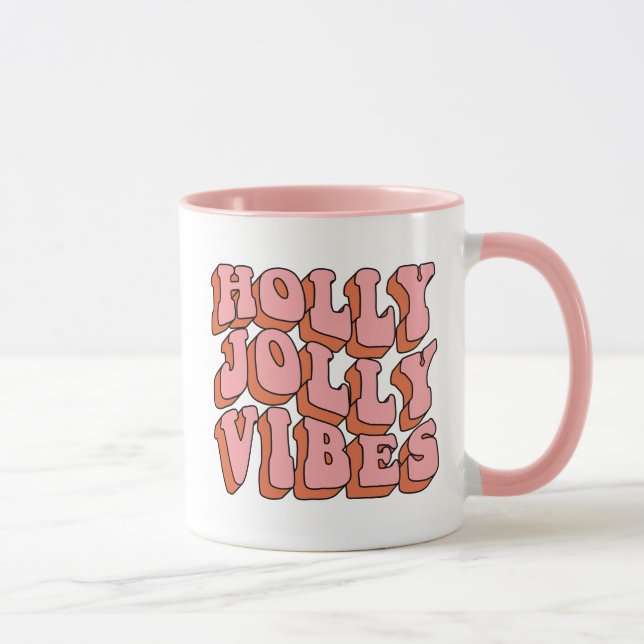 Holly Jolly Vibes - Retro Holiday Cheer Mug (Right)
