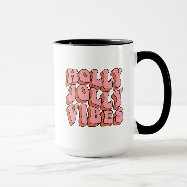 Holly Jolly Vibes - Retro Holiday Cheer Mug (Right)