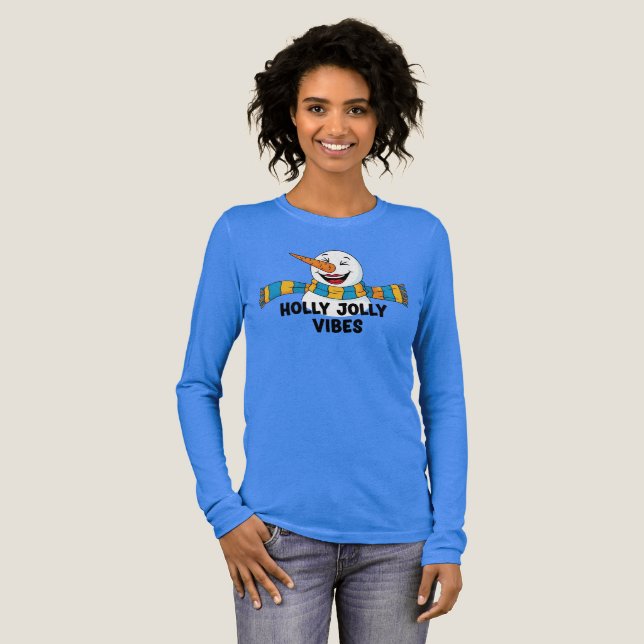 Holly Jolly Vibes Snowman Tri-Blend Shirt (Full Front)