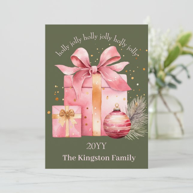 Holly Jolly Watercolor Christmas Gift Wishes Holiday Card (Standing Front)