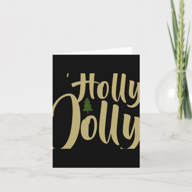 Holly Jolly White Gold Merry Christmas Long Sleeve Card (Front)