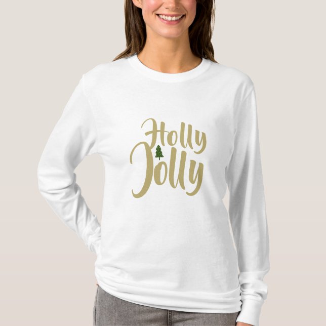 Holly Jolly White Gold Merry Christmas Long Sleeve T-Shirt (Front)