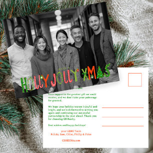 HOLLY JOLLY XMAS Business CUSTOM PHOTO Holiday Postcard