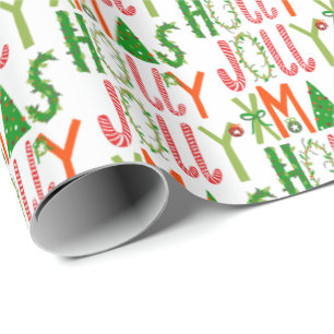 HOLLY JOLLY XMAS Cute Retro Christmas Gift Wrapping Paper