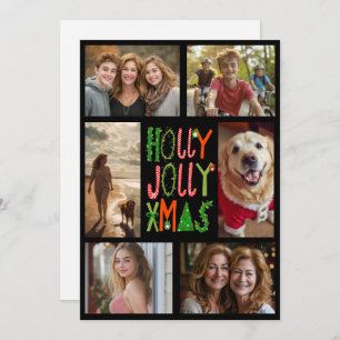 HOLLY JOLLY XMAS Hand-Drawn CUSTOM 6 PHOTO  Holiday Card