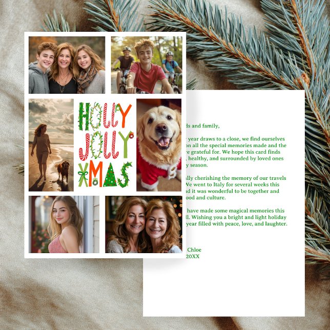 HOLLY JOLLY XMAS Hand-Drawn CUSTOM 6 PHOTO  Holiday Card (HOLLY JOLLY XMAS Hand-Drawn Artwork CUSTOM 6 PHOTO Holiday Card
)