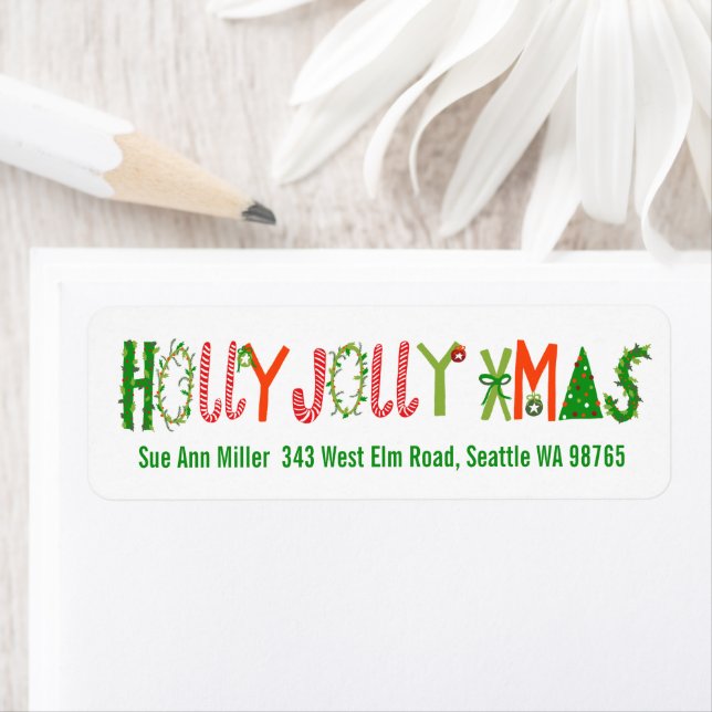 HOLLY JOLLY XMAS Holiday Christmas CUSTOM address (Insitu)