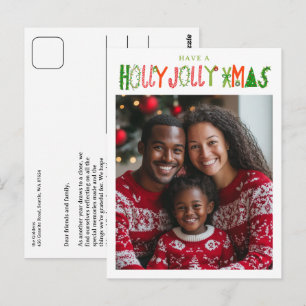 HOLLY JOLLY XMAS Holiday Christmas CUSTOM Photo Postcard