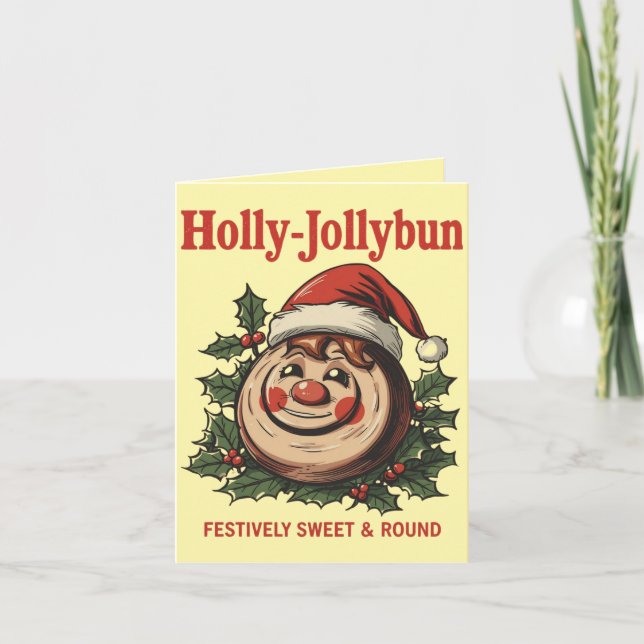 Holly-Jollybun – Funny Christmas Cinnamon Roll Pun Card (Front)