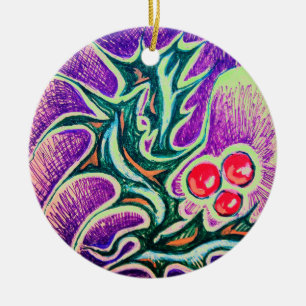 Holly Leaf and Berry Colourful Ceramic Tree Decoration