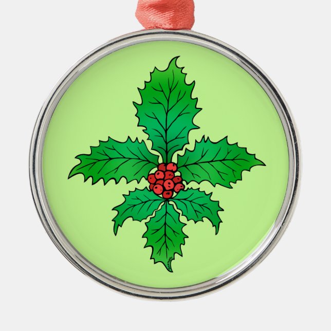 Holly leaf Fleur de lis Metal Tree Decoration (Front)