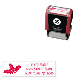 Holly leafs and berries Christmas return address Self-inking Stamp