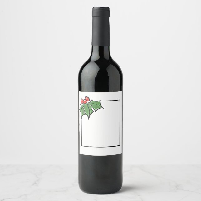 Holly Leaves and berries | Holiday  cheer   Wine Label (Front)
