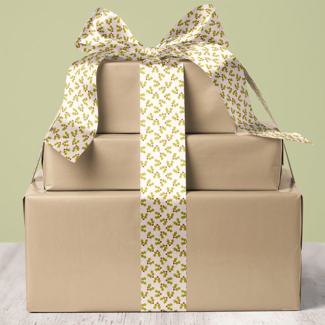 Holly Leaves And Berries on White Christmas Satin Ribbon (Creator Uploaded)