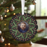 Holly Leaves and Berries Round Photo Tree Decoration Card<br><div class="desc">Christmas Card Ornaments are finally here; create a keepsake with photo and text to mail to your loved ones</div>