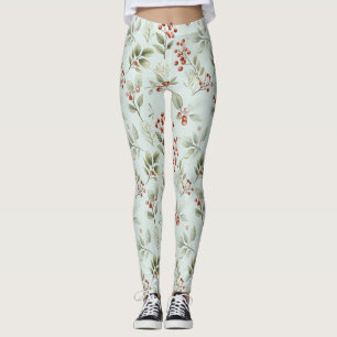 Holly Leaves and Red Berries Leggings