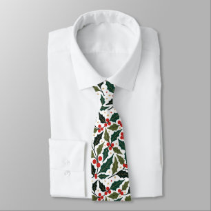 Holly-Leaves And Starry-Style Retro-Modern Backgro Tie