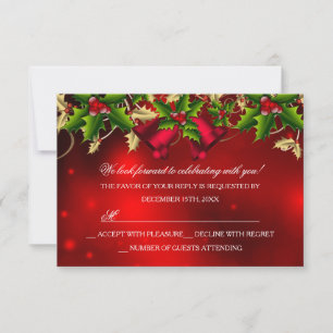 Holly Leaves & Bell Red Christmas Party RSVP Card