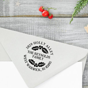 Holly Leaves & Berries Christmas Return Address Rubber Stamp