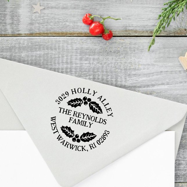 Holly Leaves & Berries Christmas Return Address Rubber Stamp (Creator Uploaded)