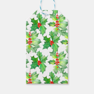 Holly Leaves, Berries, Red, Green Floral Christmas Gift Tags