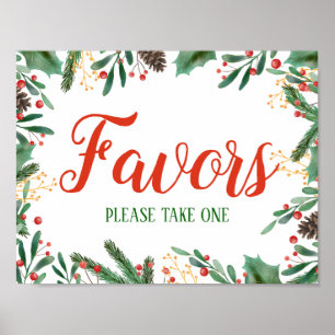 Holly Leaves Berry Christmas   Favours Wedding Poster