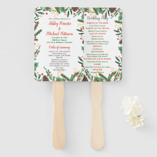 Holly Leaves Berry Christmas | Wedding Program Hand Fan