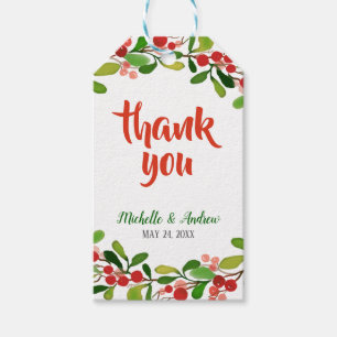 Holly Leaves Berry Christmas   Wedding Thank You Gift Tags