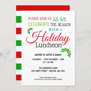Holly Leaves Christmas Luncheon Invitation