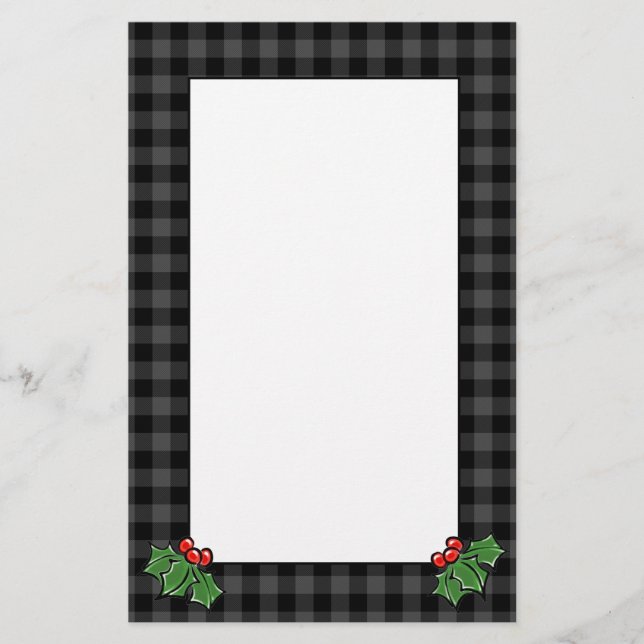 Holly leaves | grey plaid | Christmas cheer  Stationery (Front)