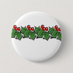 Holly Leaves, Holly berries, Christmas wreath 6 Cm Round Badge