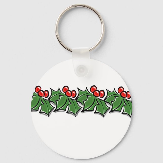 Holly Leaves, Holly berries, Christmas wreath  Key Ring (Front)