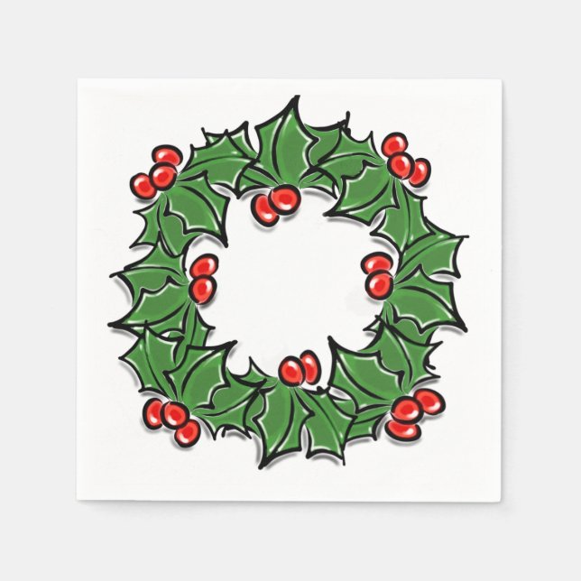 Holly Leaves, Holly berries, Christmas wreath Napkin (Front)