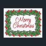 Holly Leaves, Holly berries, Christmas wreath  Postcard<br><div class="desc">A festive and colourful holly sprig design to add some cheer to your winter season.</div>