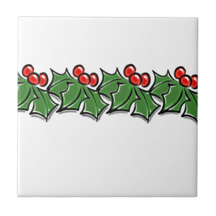 Holly Leaves, Holly berries, Christmas wreath Tile