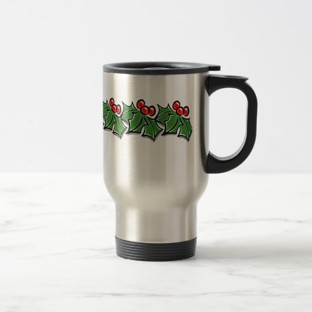 Holly Leaves, Holly berries, Christmas wreath  Travel Mug (Right)