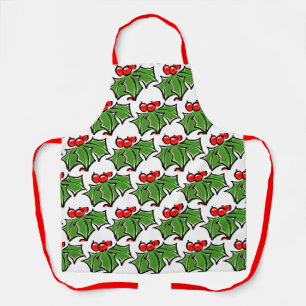 Holly Leaves Holly berries fun holiday botanical Apron