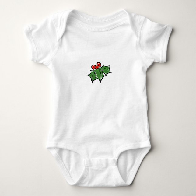 Holly Leaves, Holly berries, fun holiday botanical Baby Bodysuit (Front)
