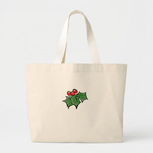 Holly Leaves, Holly berries, fun holiday botanical Large Tote Bag