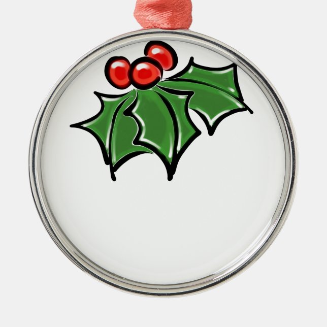 Holly Leaves, Holly berries, fun holiday botanical Metal Tree Decoration (Front)