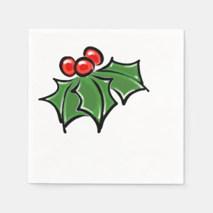 Holly Leaves, Holly berries, fun holiday botanical Napkin