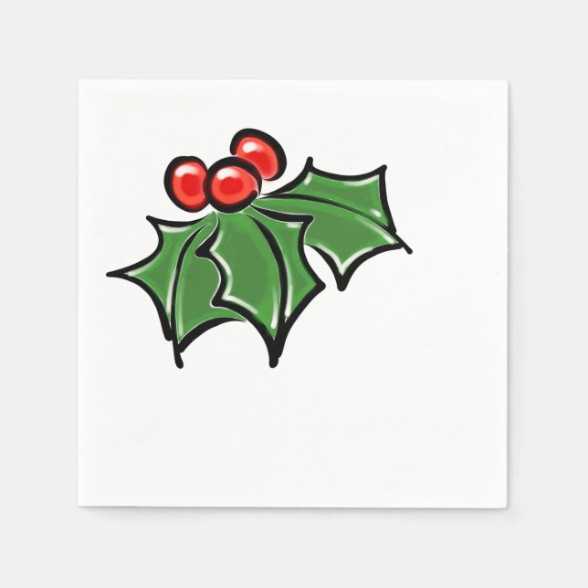 Holly Leaves, Holly berries, fun holiday botanical Napkin (Front)