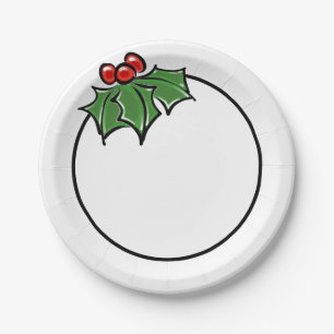 Holly Leaves, Holly berries, fun holiday botanical Paper Plate