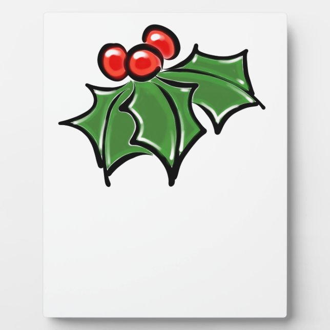 Holly Leaves, Holly berries, fun holiday botanical Plaque (Front)