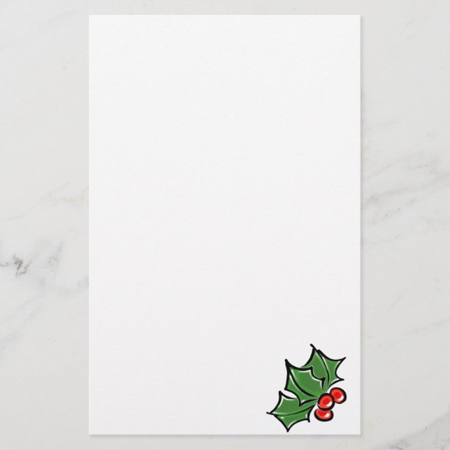 Holly Leaves, Holly berries, fun holiday botanical Stationery (Front)