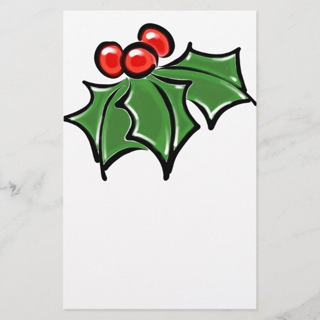 Holly Leaves, Holly berries, fun holiday botanical Stationery (Front)