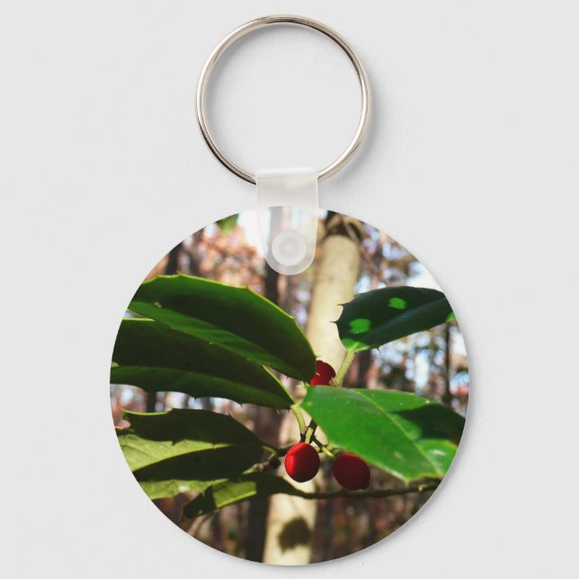 Holly Leaves I Holiday Botanical Key Ring (Front)